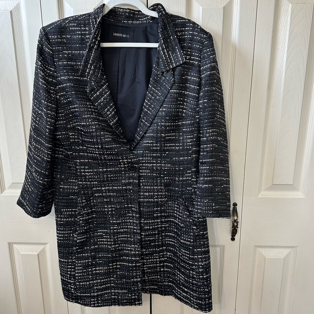 Lafayette 148 New York Long Tweed Shawl Neck Duster Coat Blazer Womens Size 16